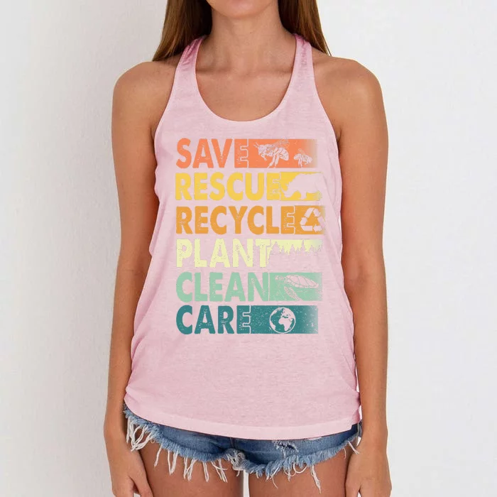 Earth Day Save Bees Rescue Animals Recycle Plastics Women's Knotted Racerback Tank