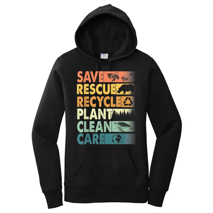 Earth Day Save Bees Rescue Animals Recycle Plastics Retro Women's Pullover Hoodie