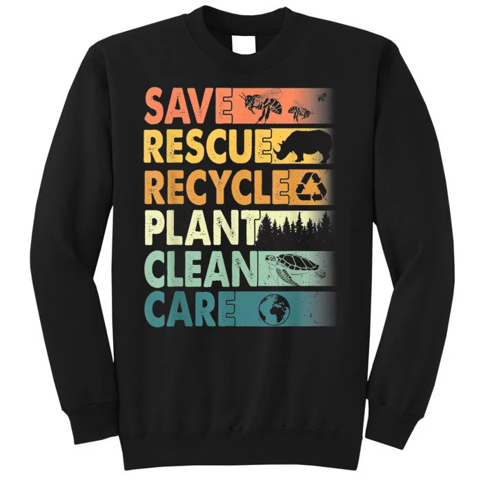 Earth Day Save Bees Rescue Animals Recycle Plastics Retro Tall Sweatshirt