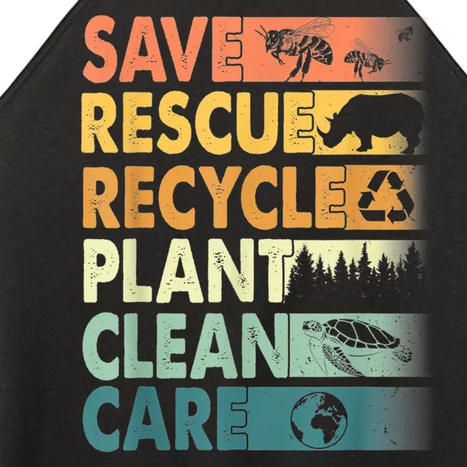 Earth Day Save Bees Rescue Animals Recycle Plastics Retro Women’s Perfect Tri Rocker Tank