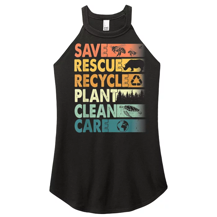 Earth Day Save Bees Rescue Animals Recycle Plastics Retro Women’s Perfect Tri Rocker Tank