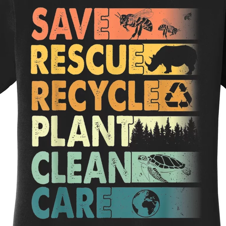 Earth Day Save Bees Rescue Animals Recycle Plastics Retro Women's T-Shirt