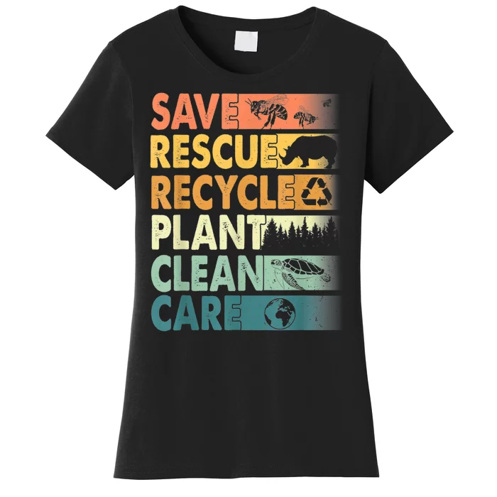 Earth Day Save Bees Rescue Animals Recycle Plastics Retro Women's T-Shirt