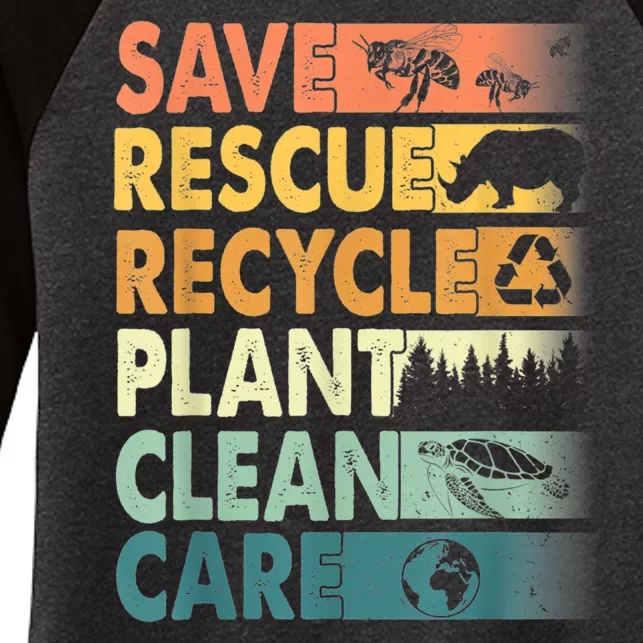 Earth Day Save Bees Rescue Animals Recycle Plastics Retro Women's Tri-Blend 3/4-Sleeve Raglan Shirt