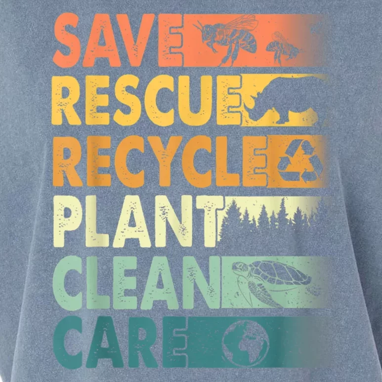 Earth Day Save Bees Rescue Animals Recycle Plastics Retro Garment-Dyed Women's Muscle Tee