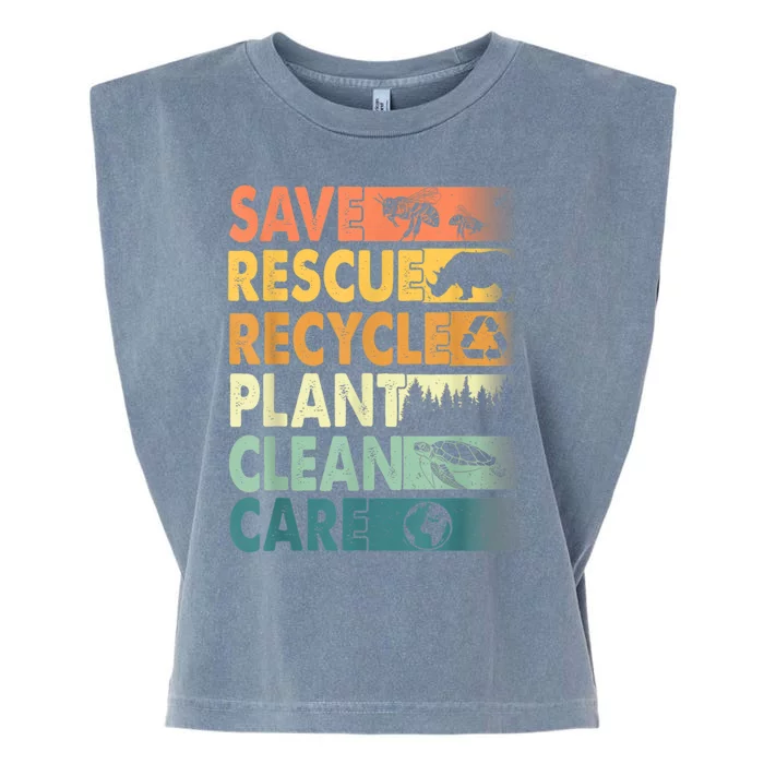 Earth Day Save Bees Rescue Animals Recycle Plastics Retro Garment-Dyed Women's Muscle Tee