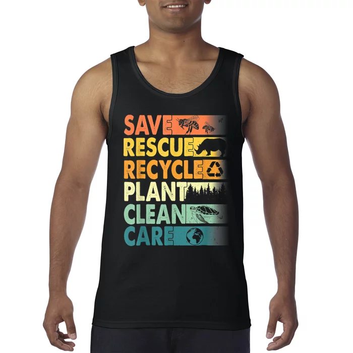 Earth Day Save Bees Recycle Plastics Rescue Animals Tank Top