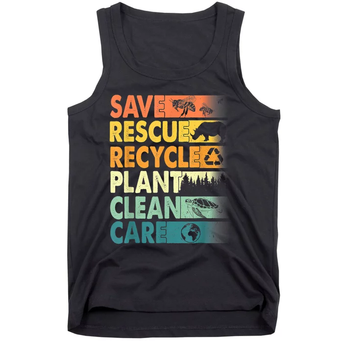 Earth Day Save Bees Recycle Plastics Rescue Animals Tank Top