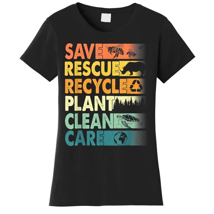 Earth Day Save Bees Recycle Plastics Rescue Animals Women's T-Shirt