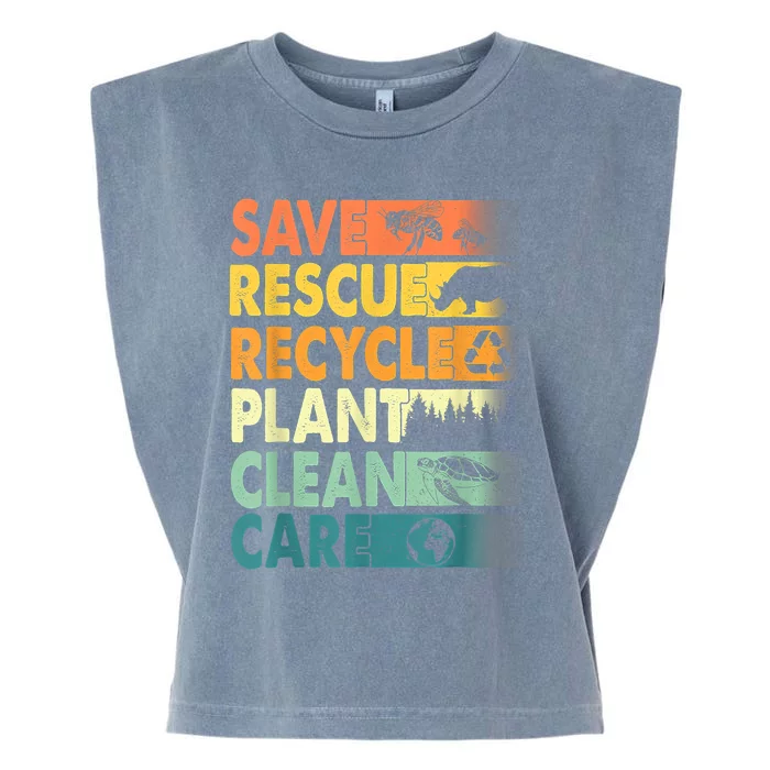 Earth Day Save Bees Recycle Plastics Rescue Animals Garment-Dyed Women's Muscle Tee