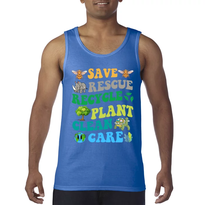 Earth Day Save Bees Rescue Animals Recycle Plastics Groovy Gift Tank Top