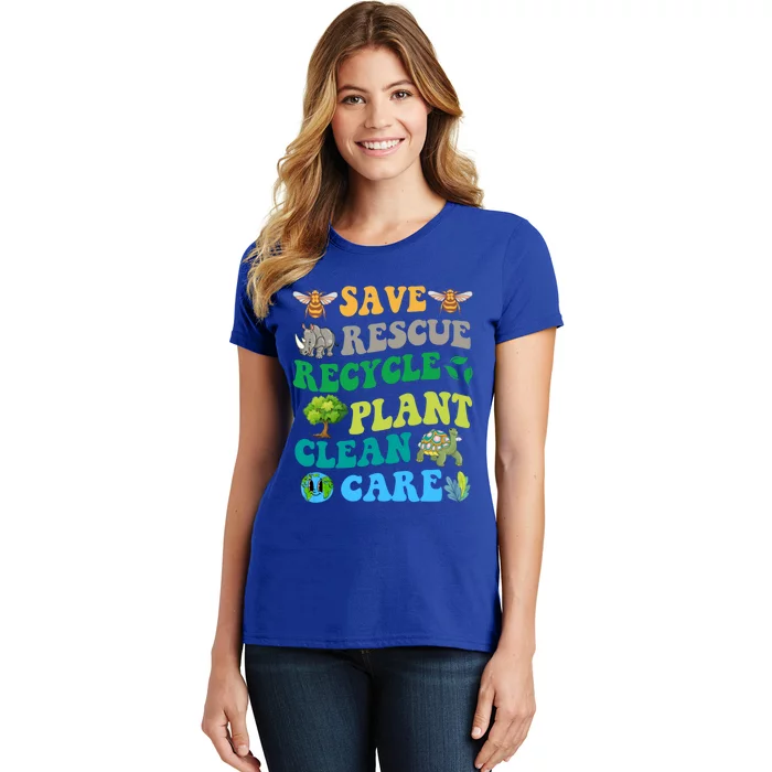 Earth Day Save Bees Rescue Animals Recycle Plastics Groovy Gift Women's T-Shirt