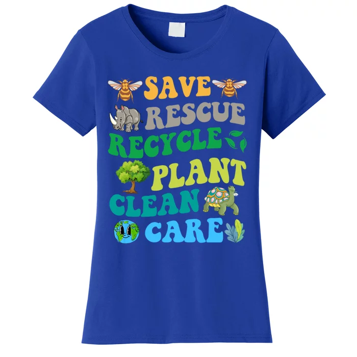 Earth Day Save Bees Rescue Animals Recycle Plastics Groovy Gift Women's T-Shirt