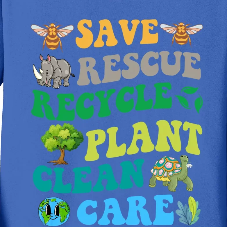 Earth Day Save Bees Rescue Animals Recycle Plastics Groovy Gift Kids Long Sleeve Shirt