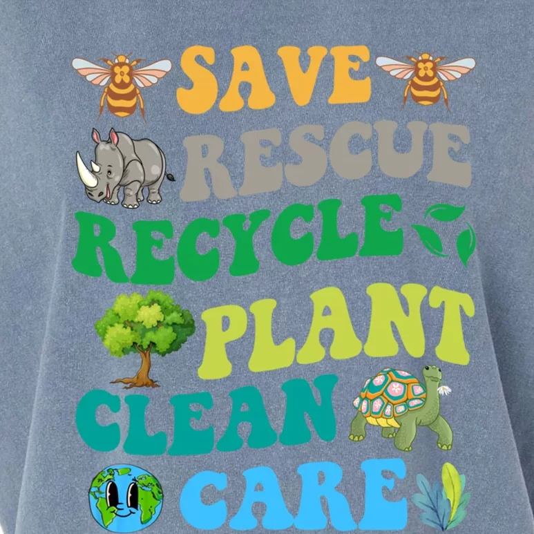 Earth Day Save Bees Rescue Animals Recycle Plastics Groovy Gift Garment-Dyed Women's Muscle Tee