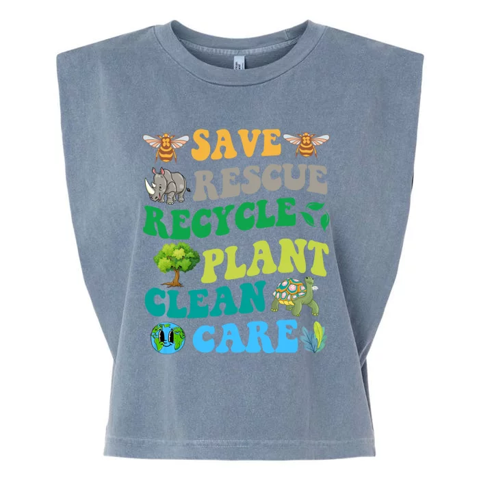 Earth Day Save Bees Rescue Animals Recycle Plastics Groovy Gift Garment-Dyed Women's Muscle Tee