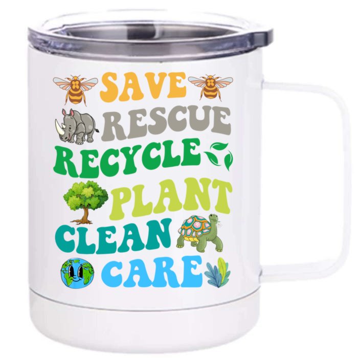 Earth Day Save Bees Rescue Animals Recycle Plastics Groovy Gift Front & Back 12oz Stainless Steel Tumbler Cup