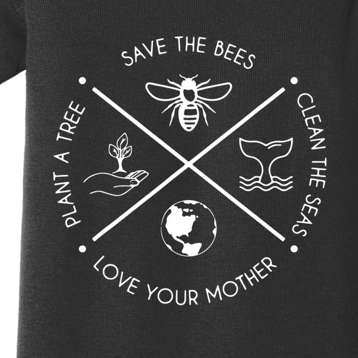 Earth Day Save The Bees Plant More Trees Clean The Seas Baby Bodysuit