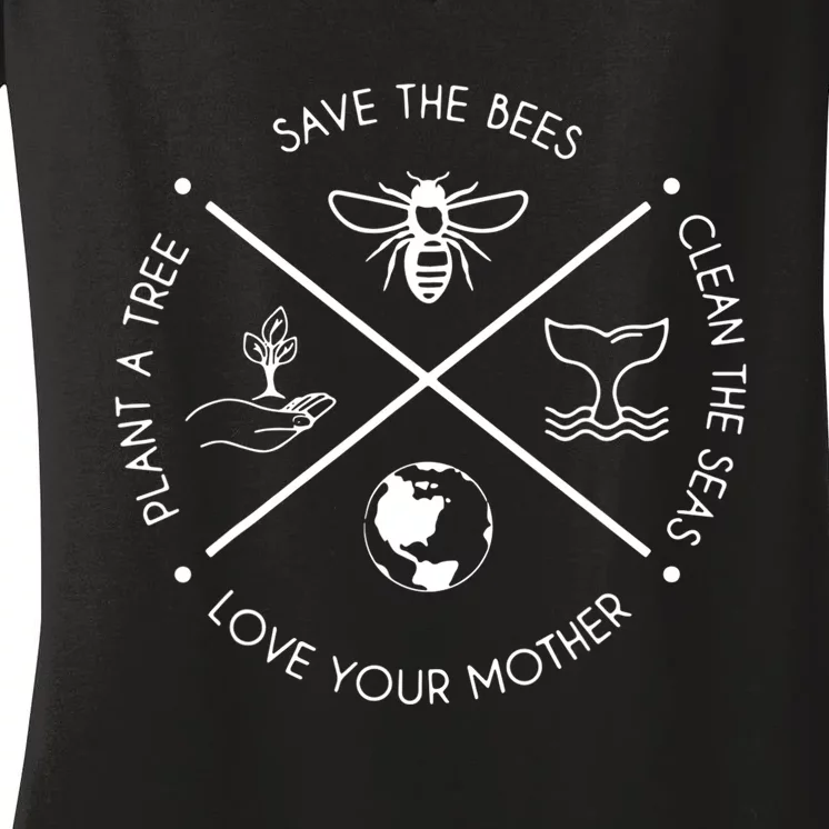 Earth Day Save The Bees Plant More Trees Clean The Seas Women's V-Neck T-Shirt