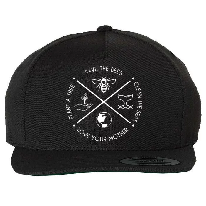 Earth Day Save The Bees Plant More Trees Clean The Seas Wool Snapback Cap