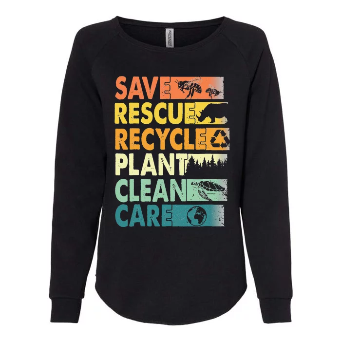 Earth Day Save Bees Recycle Plastics Rescue Animals Womens California Wash Sweatshirt