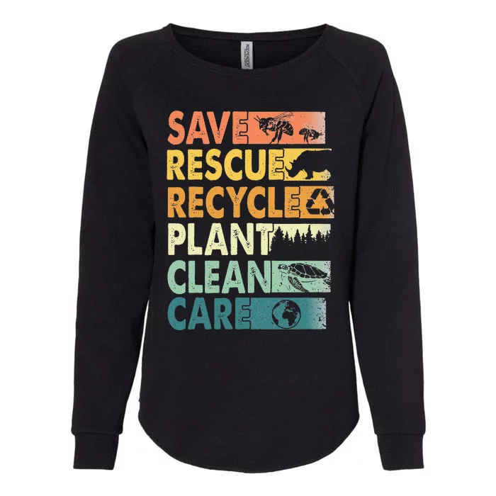 Earth Day Save Bees Rescue Animals Recycle Plastics Womens California Wash Sweatshirt