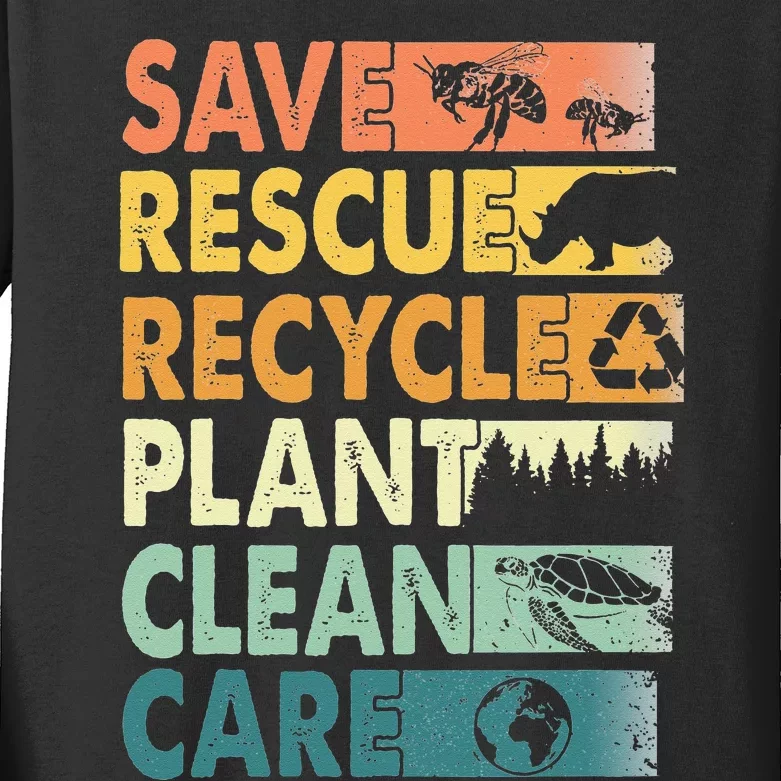 Earth Day Save Bees Rescue Animals Recycle Plastics Kids Long Sleeve Shirt