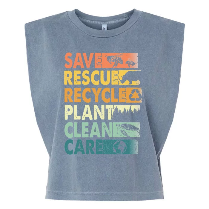 Earth Day Save Bees Rescue Animals Recycle Plastics Garment-Dyed Women's Muscle Tee