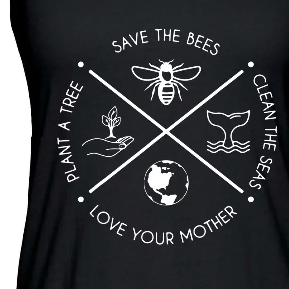 Earth Day Save the Bees Plant More Trees Clean the Seas Ladies Essential Flowy Tank