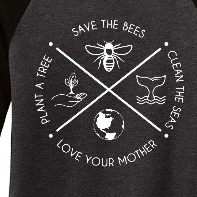 Earth Day Save the Bees Plant More Trees Clean the Seas Women's Tri-Blend 3/4-Sleeve Raglan Shirt