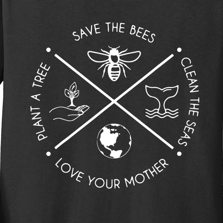 Earth Day Save the Bees Plant More Trees Clean the Seas Kids Long Sleeve Shirt