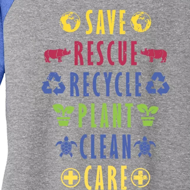 Earth Day Save Rescue Recycle Plant Clean Care Peace Lovers Gift Women's Tri-Blend 3/4-Sleeve Raglan Shirt