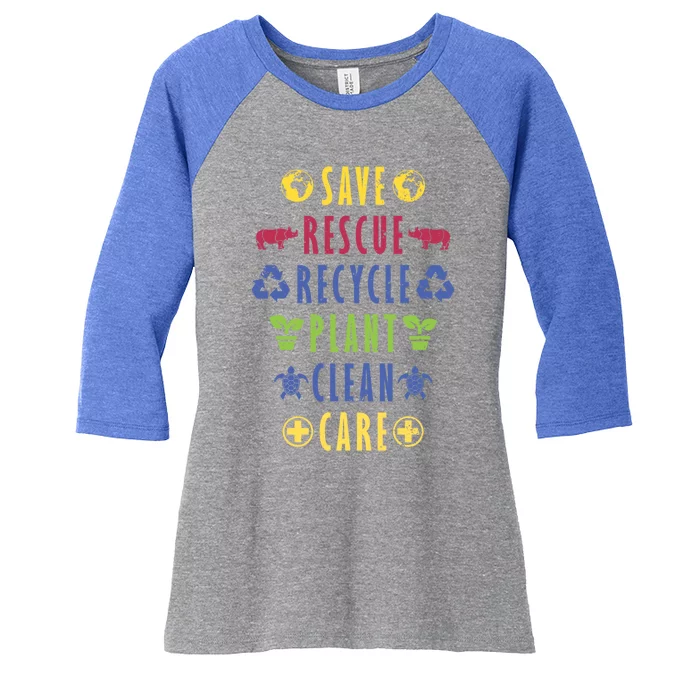 Earth Day Save Rescue Recycle Plant Clean Care Peace Lovers Gift Women's Tri-Blend 3/4-Sleeve Raglan Shirt