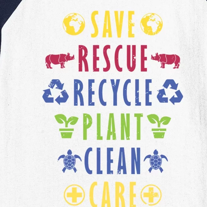 Earth Day Save Rescue Recycle Plant Clean Care Peace Lovers Gift Baseball Sleeve Shirt