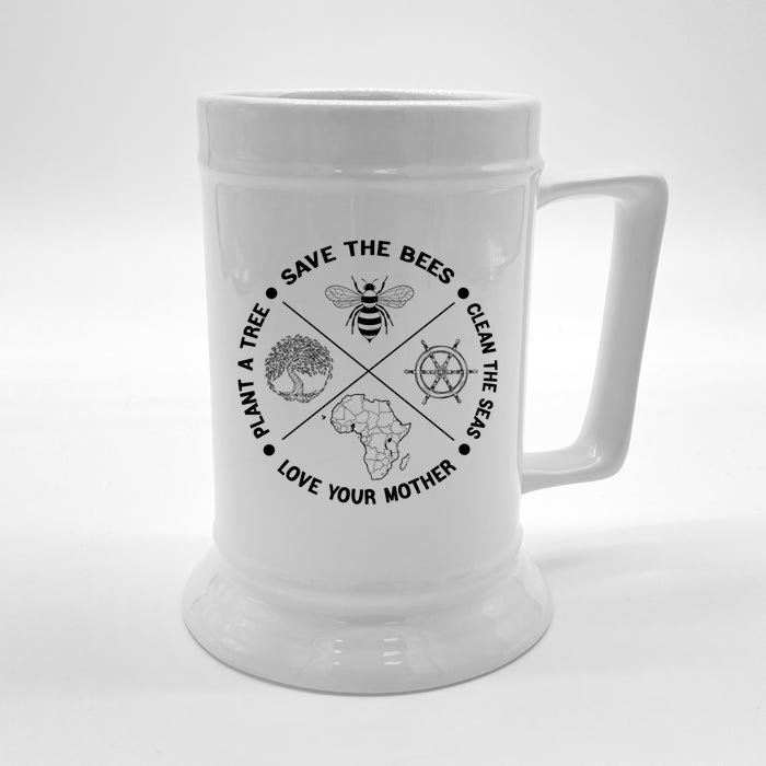 Earth Day Save The Bees Plant Trees Clean The Seas Meaningful Gift Front & Back Beer Stein