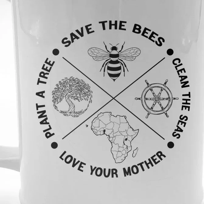 Earth Day Save The Bees Plant Trees Clean The Seas Meaningful Gift Front & Back Beer Stein