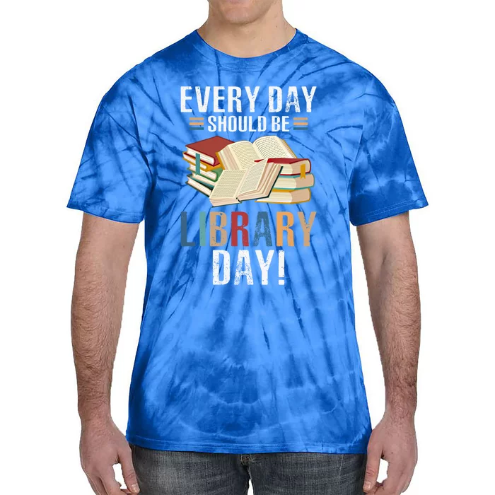 Every Day Should Be Library Day Retro Books Gift Idea Funny Gift Tie-Dye T-Shirt