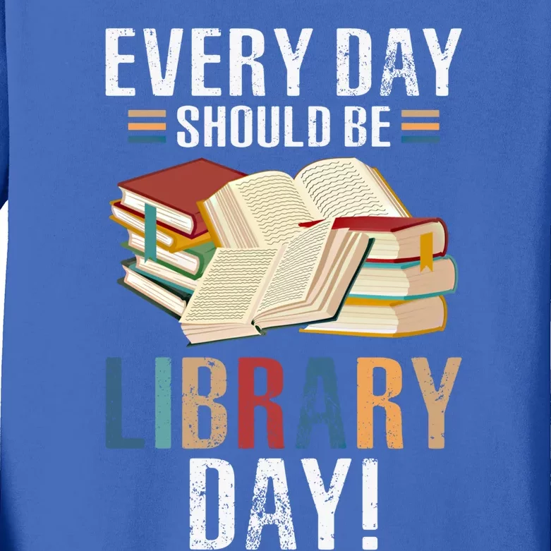 Every Day Should Be Library Day Retro Books Gift Idea Funny Gift Kids Long Sleeve Shirt