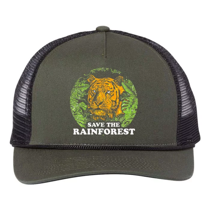 Earth Day Save The Rainforest Tiger Jungle Retro Rope Trucker Hat Cap