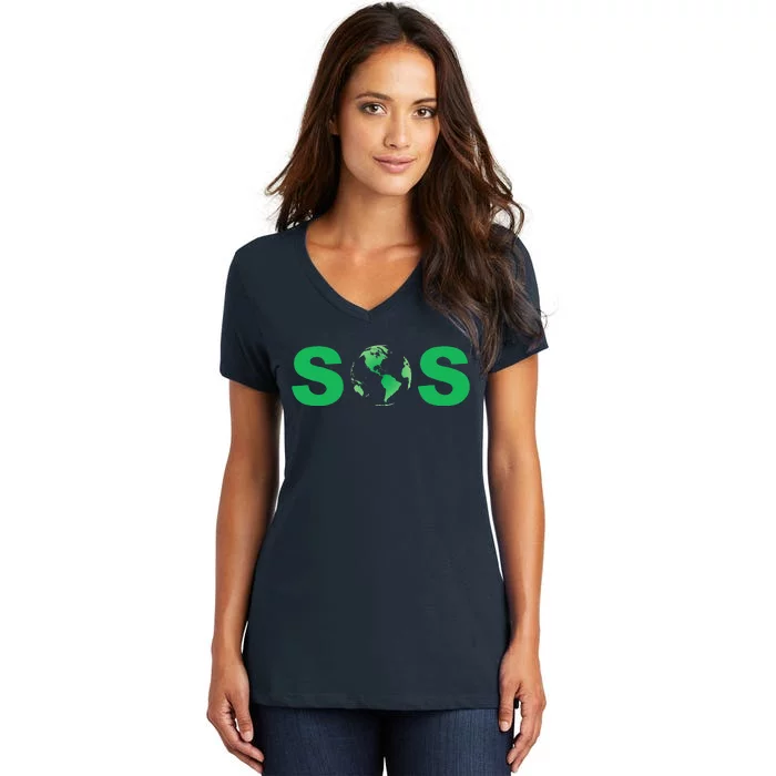 Earth Day SOS ProScience Save The Planet Sustainability Women's V-Neck T-Shirt