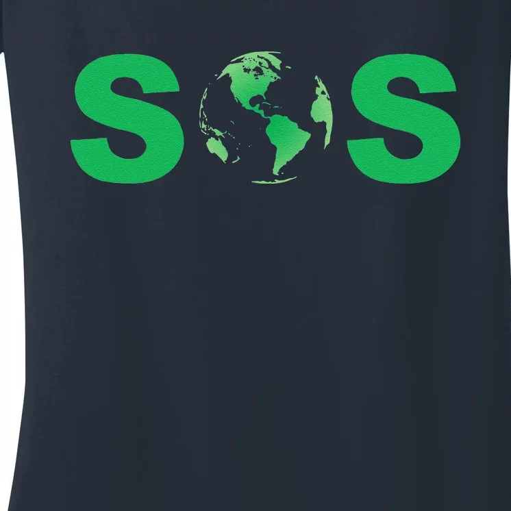 Earth Day SOS ProScience Save The Planet Sustainability Women's V-Neck T-Shirt