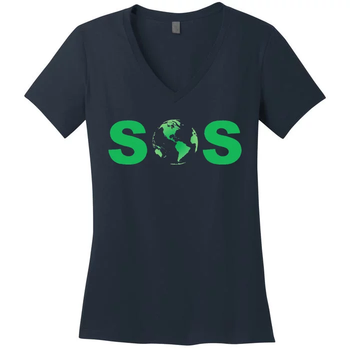 Earth Day SOS ProScience Save The Planet Sustainability Women's V-Neck T-Shirt