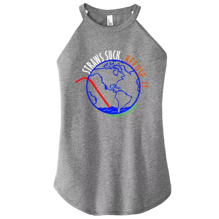 Earth Day Straws Suck End Plastic Pollution Women’s Perfect Tri Rocker Tank