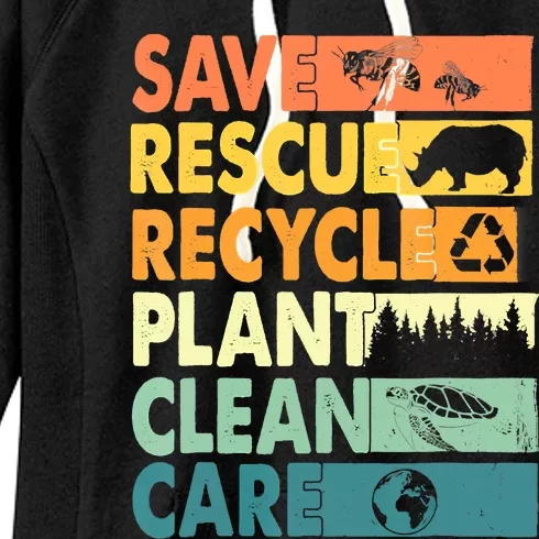 Earth Day Save Bees Recycle Plastics Rescue Animals Women's Fleece Hoodie