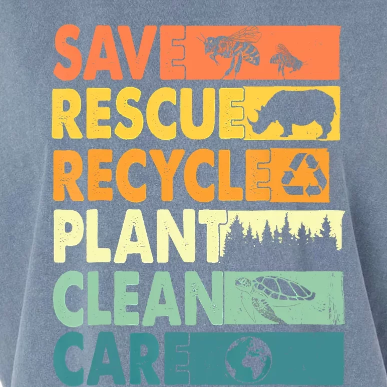 Earth Day Save Bees Recycle Plastics Rescue Animals Garment-Dyed Women's Muscle Tee