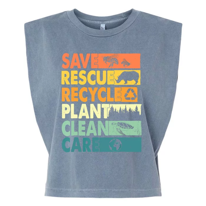 Earth Day Save Bees Recycle Plastics Rescue Animals Garment-Dyed Women's Muscle Tee