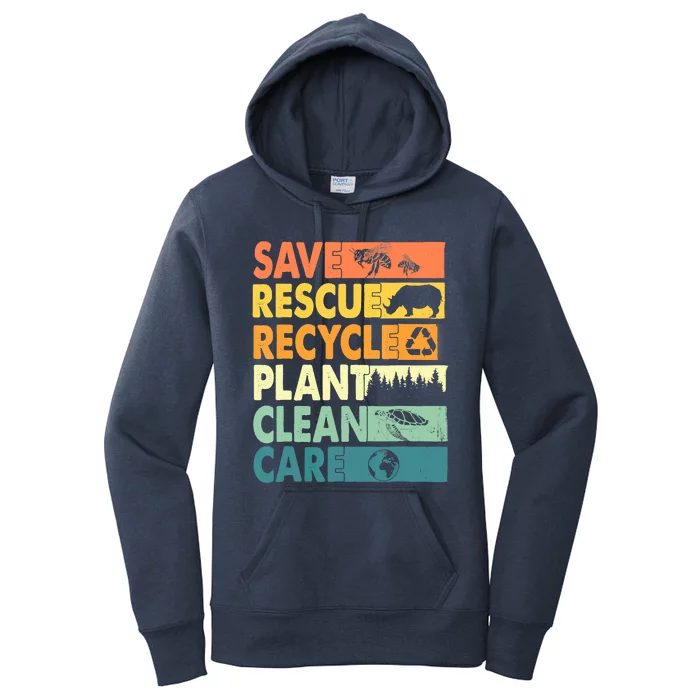 Earth Day Save Bees Recycle Plastics Rescue Animals Women's Pullover Hoodie