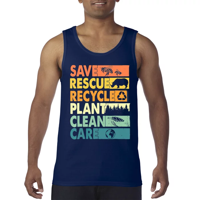 Earth Day Save Bees Recycle Plastics Rescue Animals Tank Top