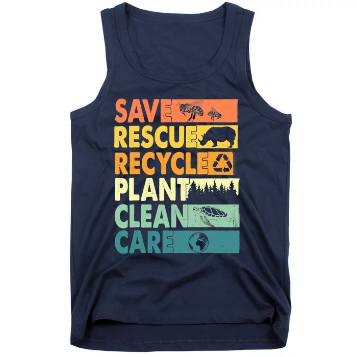 Earth Day Save Bees Recycle Plastics Rescue Animals Tank Top