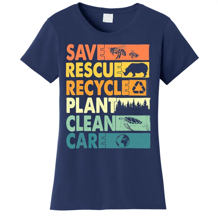 Earth Day Save Bees Recycle Plastics Rescue Animals Women's T-Shirt